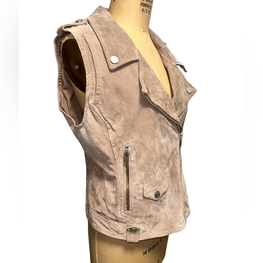 Blank NYC Leather Stone Suede Front Zip Motorcycle Vest Size Large
